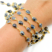 Coated Labradorite Oval & Pear Shape Bezel Oxidized Wire Chain